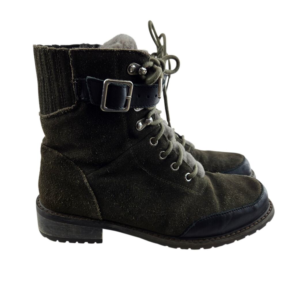 EMU Australia Boots Women 8 Waldron Green Suede Waterproof Moto Combat Shearling